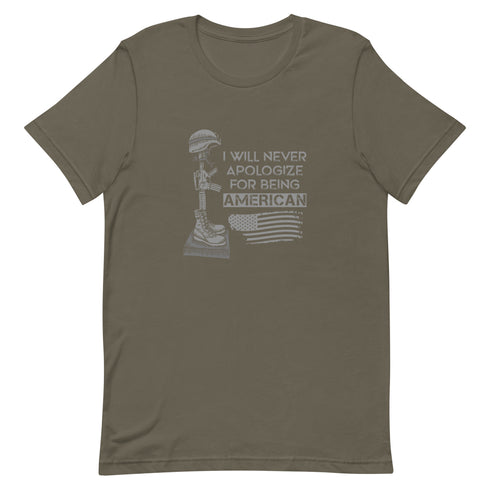 I Will Never Apologize For Being American Unisex t-shirt - Mainstream Freedom